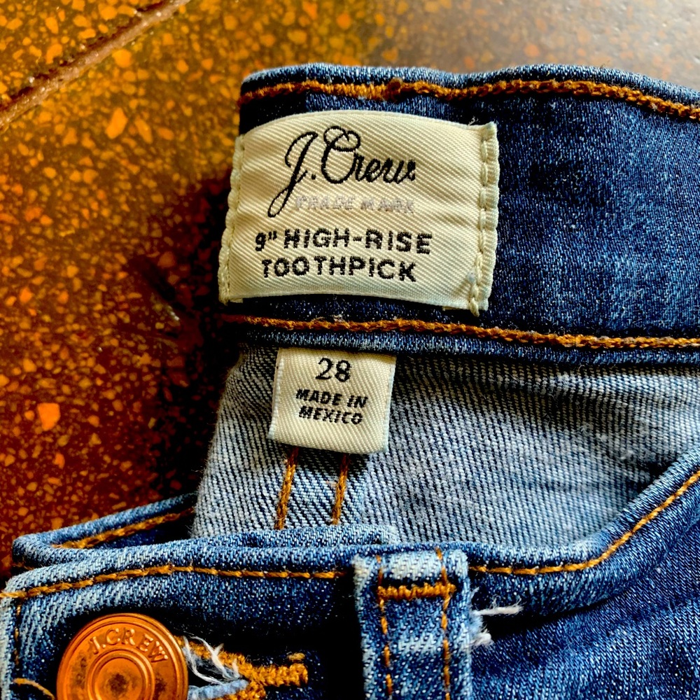 J.Crew 9” High-Rise Toothpick Jeans, size 28